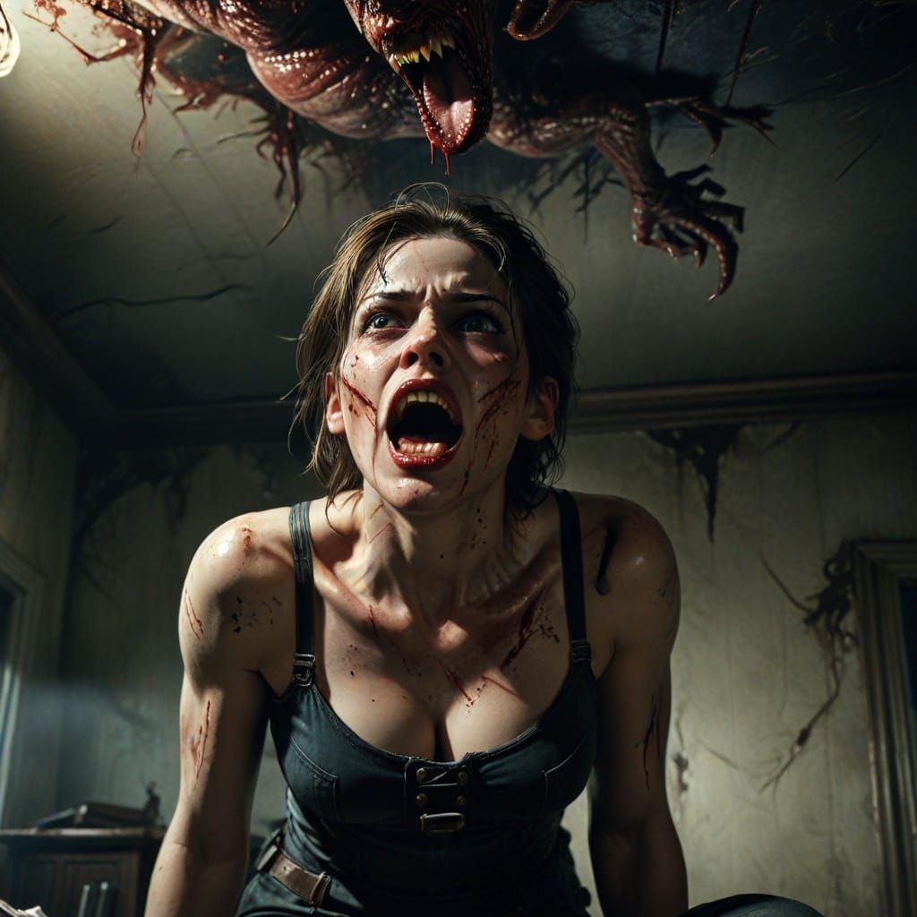 Eerie Horror Comic Scene with Resident Evil Licker