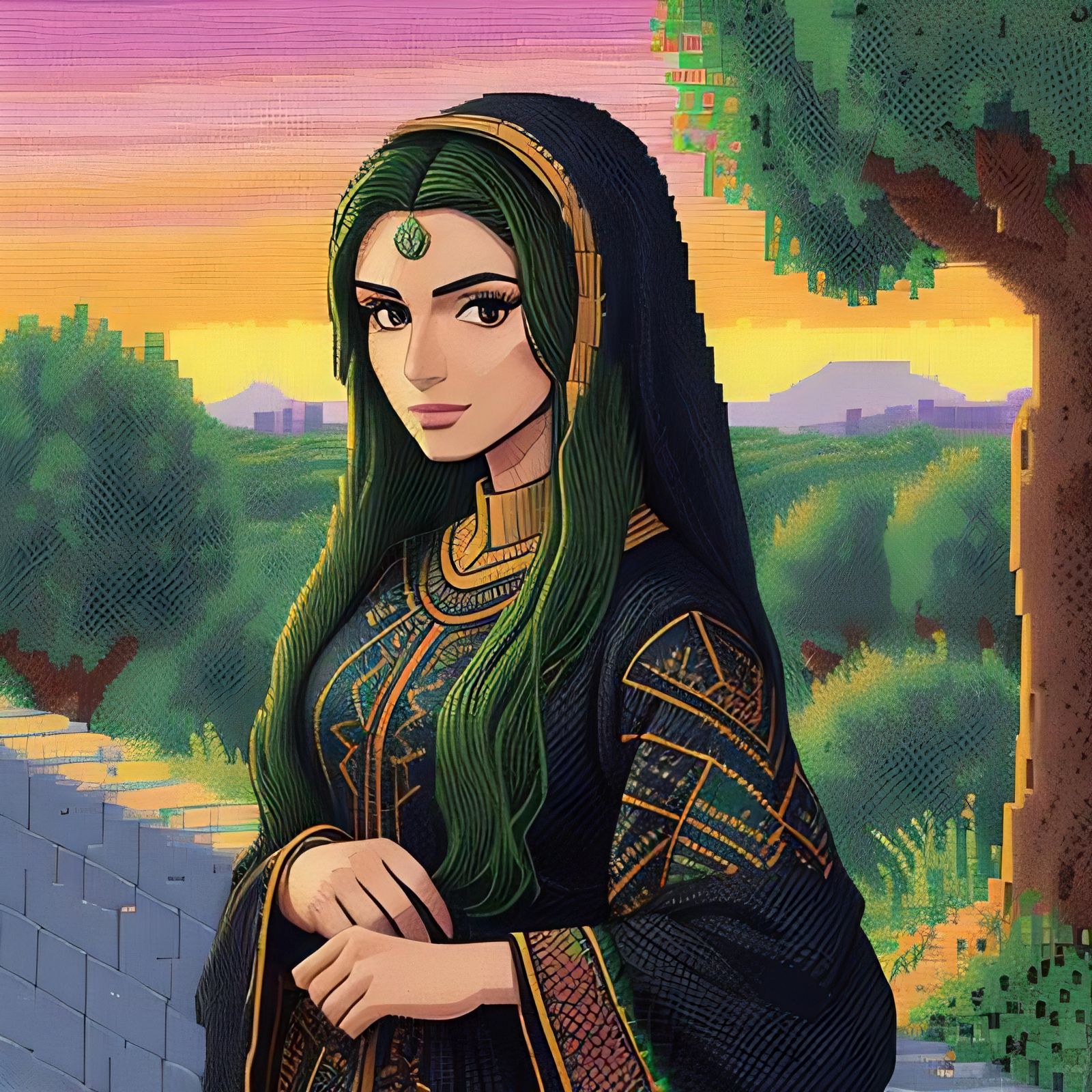 Pixel Art Portrait of Palestinian Woman in Thobe