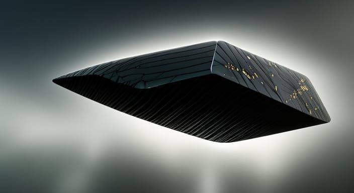 Floating Obsidian Crystal in Fantasy Landscape