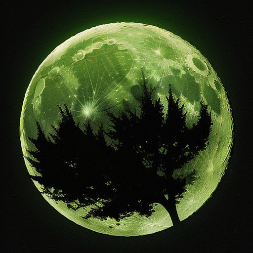 A Luminous Green Moon Shines in the Night Sky
