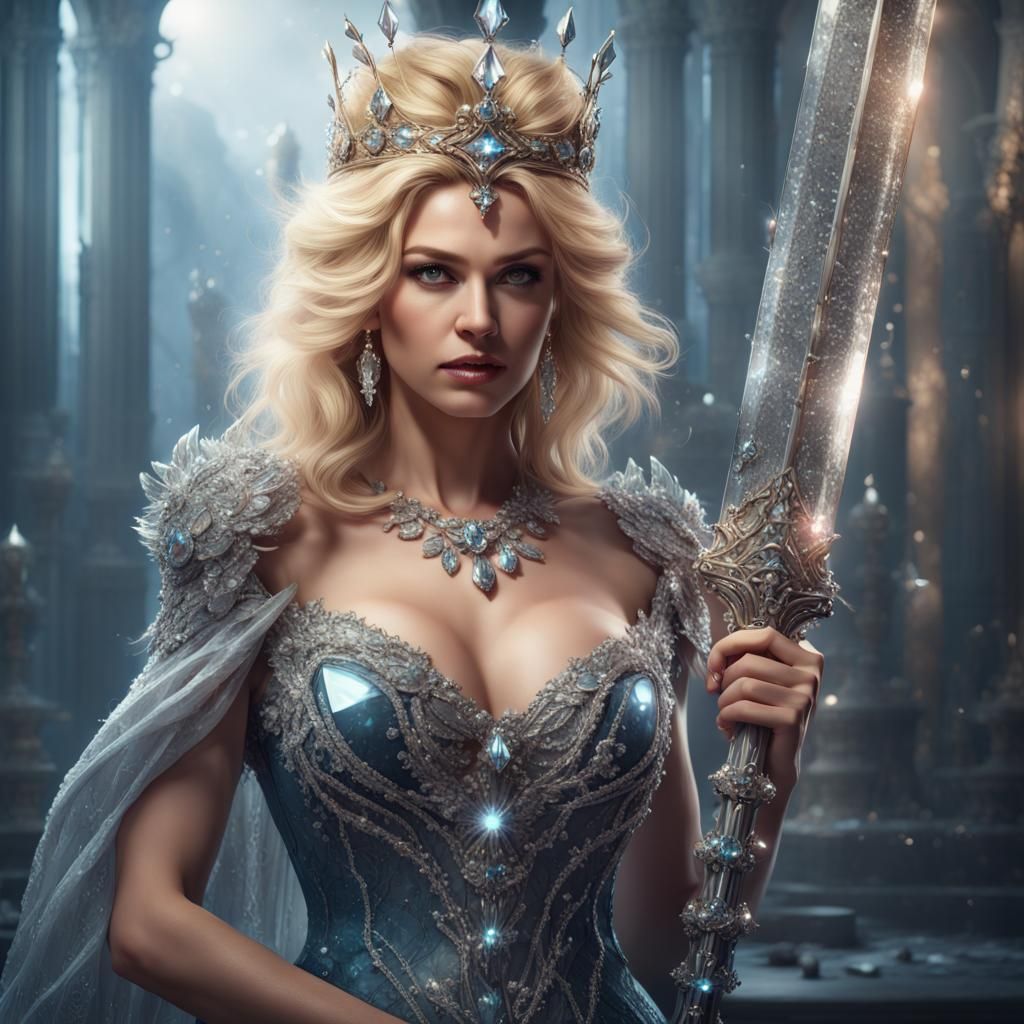 Crystalline Woman Warrior with Diamond Sword