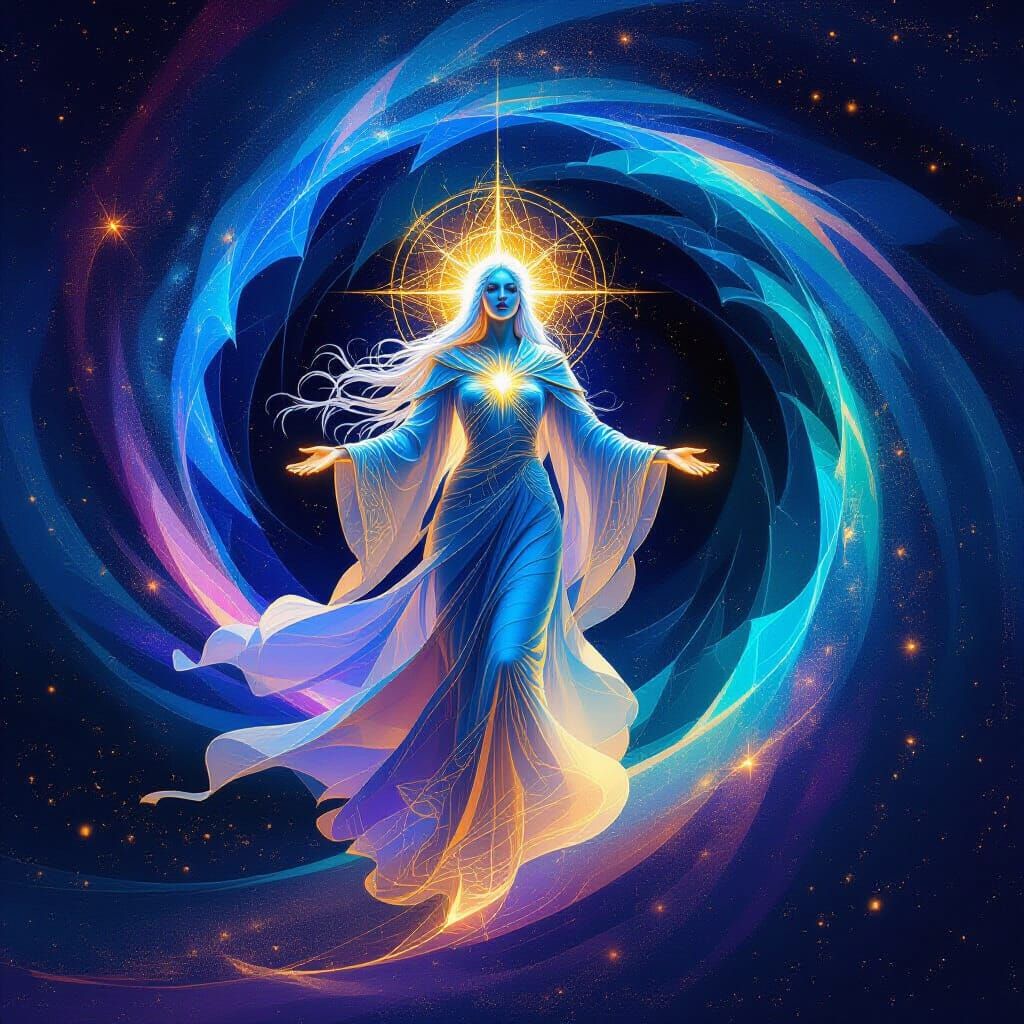 Angelic Figure Emerges from Cosmic Sine Wave Vortex