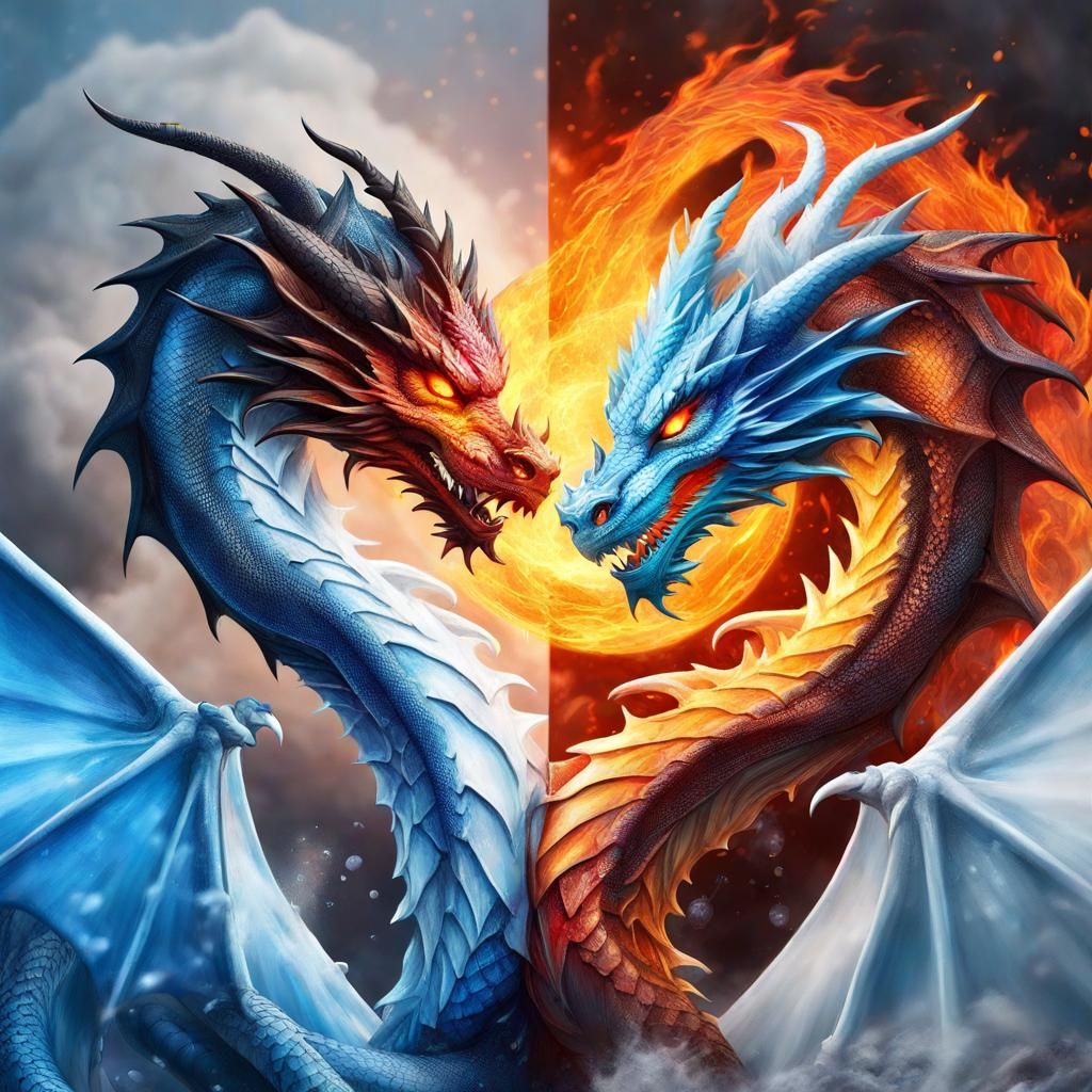Yin and Yang Fire and Ice Dragons Splash Art