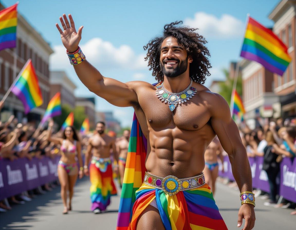 Muscular Man Proudly Marches in Pride Parade