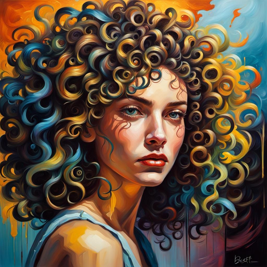 Girl with Unruly Hair, Impasto Oil Painting