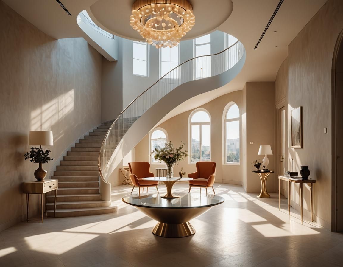 Vico Magistretti Inspired Interior with Natural Lighting