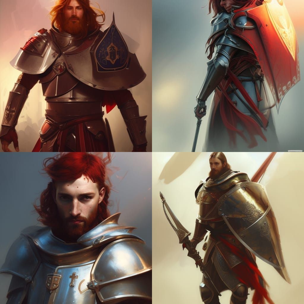 Red-Haired Templar Knight Portrait in Hyperdetailed Style