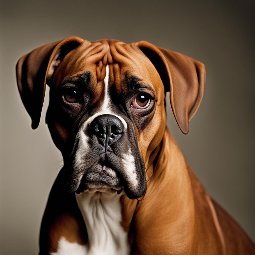 Boxer Dog Close-Up Portrait in Studio Lighting