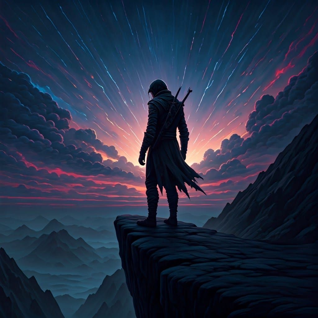 Dystopian Figure at World's End: Surreal Landscape