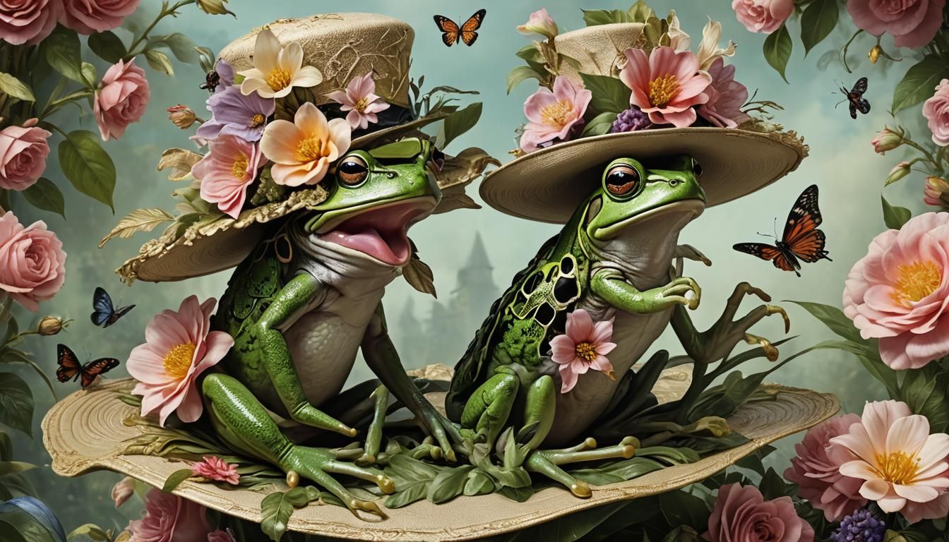 Frog on Floral Derby Hat: Digital Matte Painting