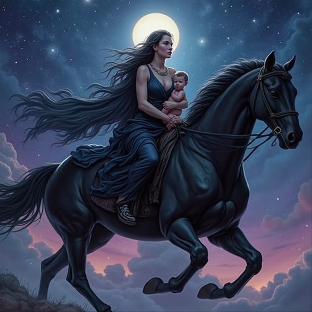 Nyx, Mother of Sun and Moon, Rides Cosmic Steed