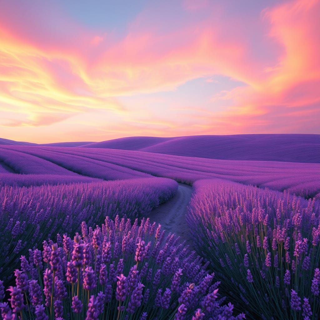 Lavender Field of Dreams with Vibrant Rainbow