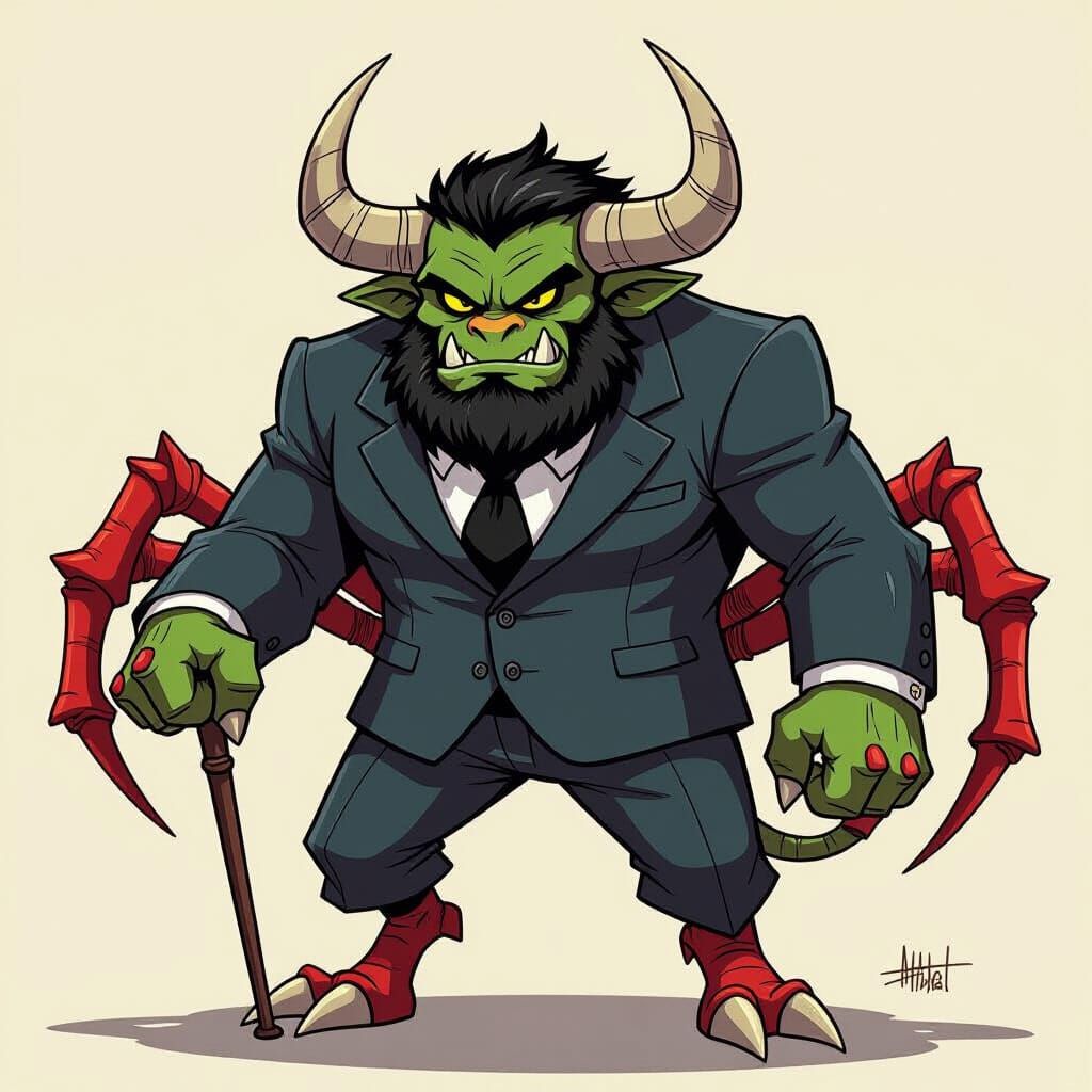 Monstrous Spider-Bull Hybrid in Animated Style