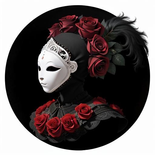 Ornate Porcelain Mask with Roses on Black