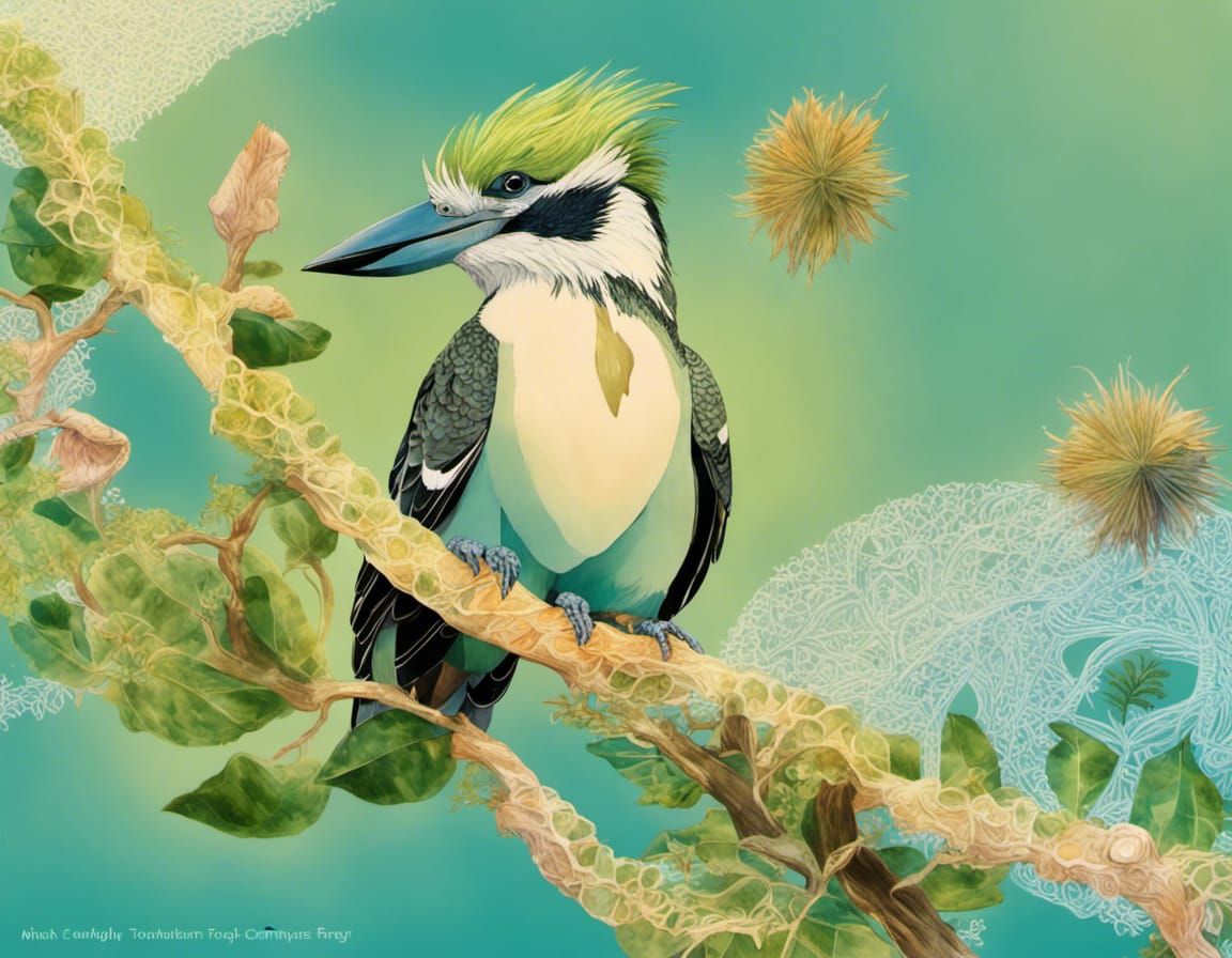 Kookaburra in Abundant Australian Flora, 3D Shading