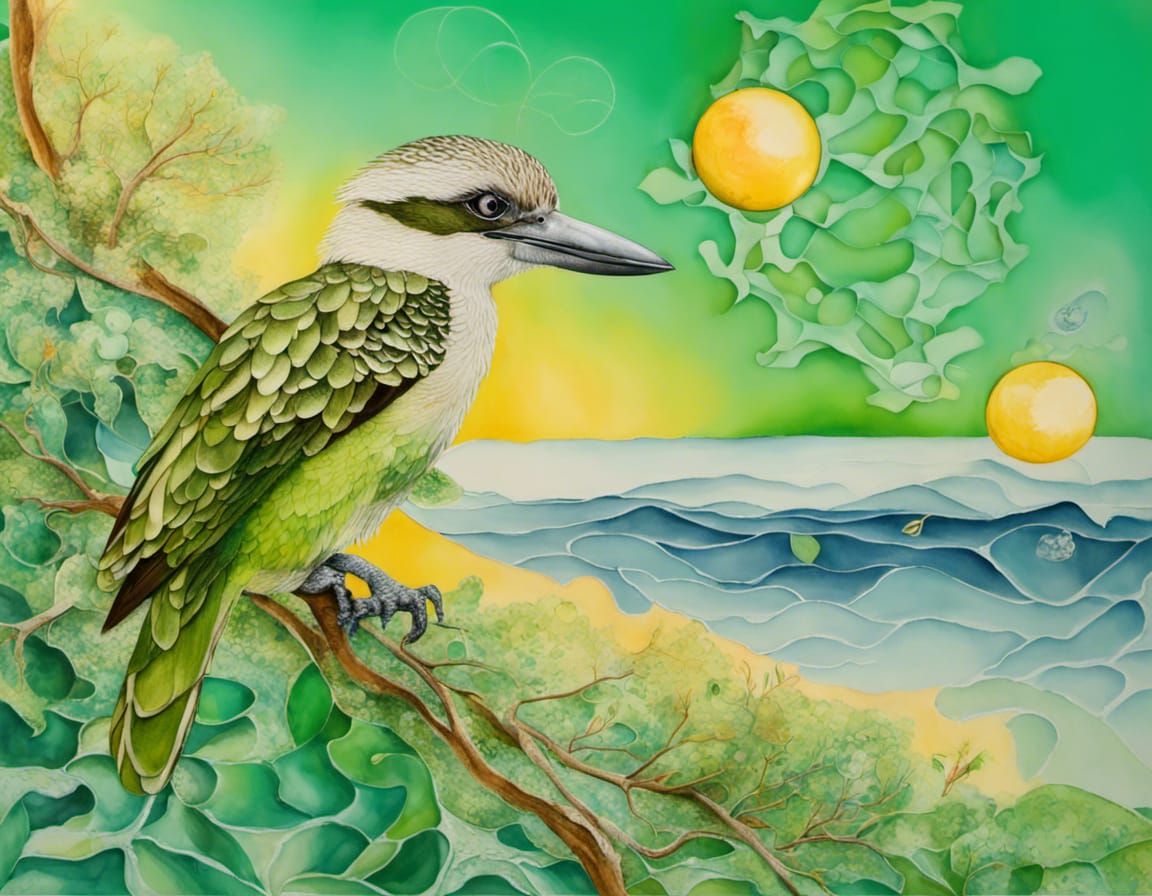 Kookaburra in Australian Flora with Celtic Runes
