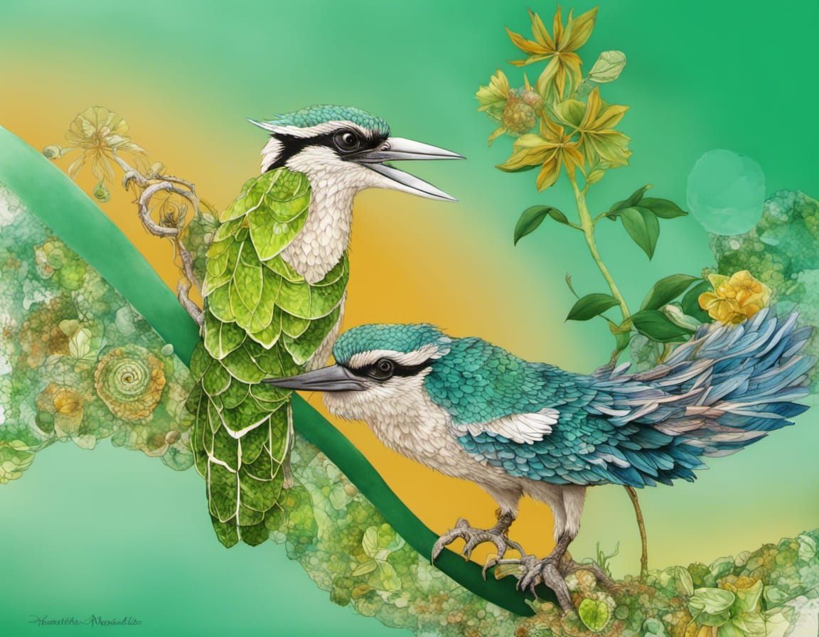 Kookaburra in Abundant Australian Flora, 3D Shading