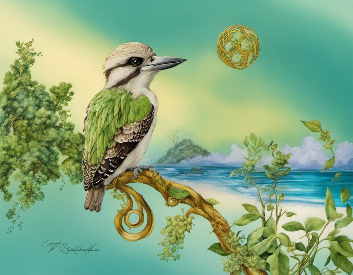Kookaburra in Australian Flora with Celtic Runes