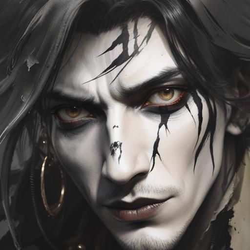 Gothic Portrait of Muscular Man in Watercolor and Oil