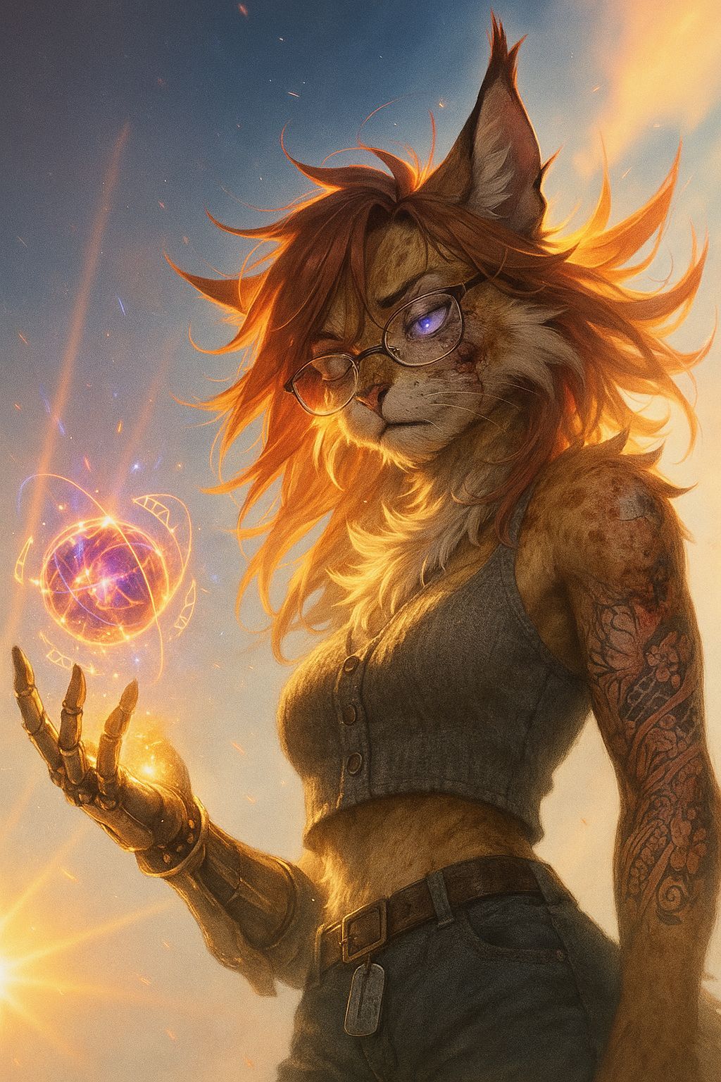 Lynx Girl with Scars in Anime Style