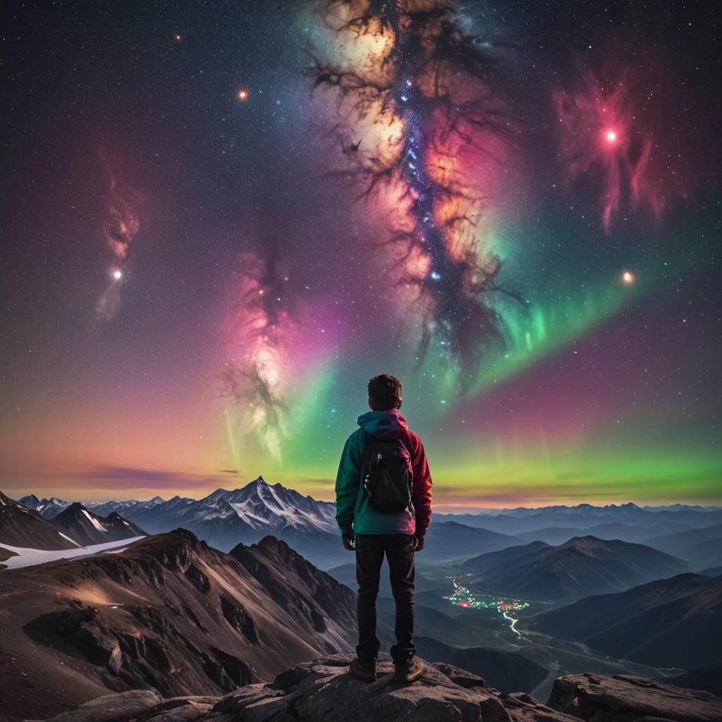 Surreal Galaxy View from Mountain Top