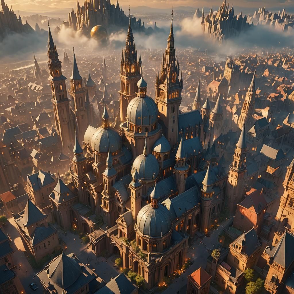 Fantastical City Floating in Sky: Detailed Matte Painting