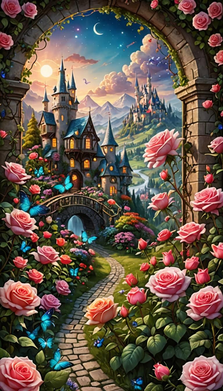 Enchanting Rose Arch in a Magical World