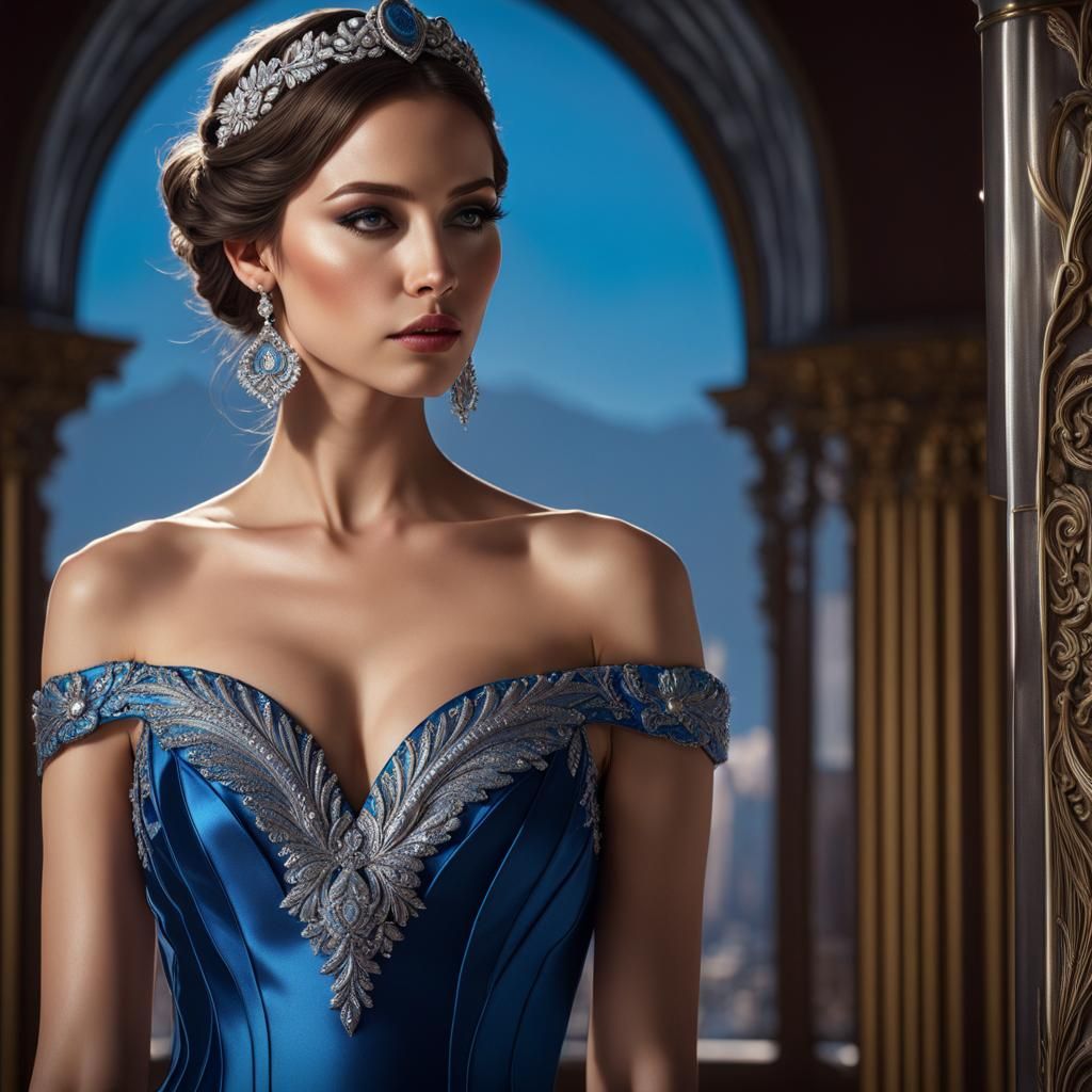 Sapphire Gown Portrait in Cracked Ice Pattern