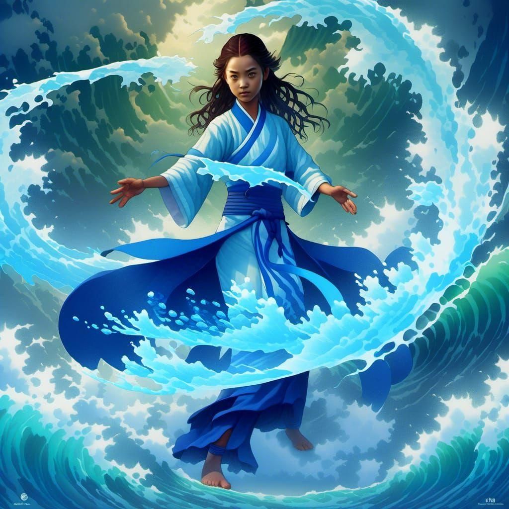Katara: Waterbending Goddess in Watercolor Style