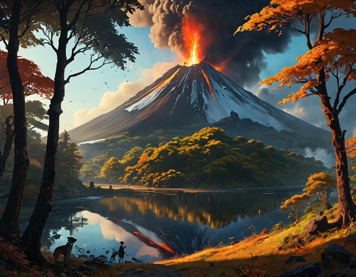 Princess Mononoke in Autumn Forest, Ghibli Style