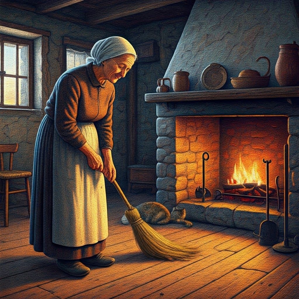 Cozy Home Interior as Pointillist Painting