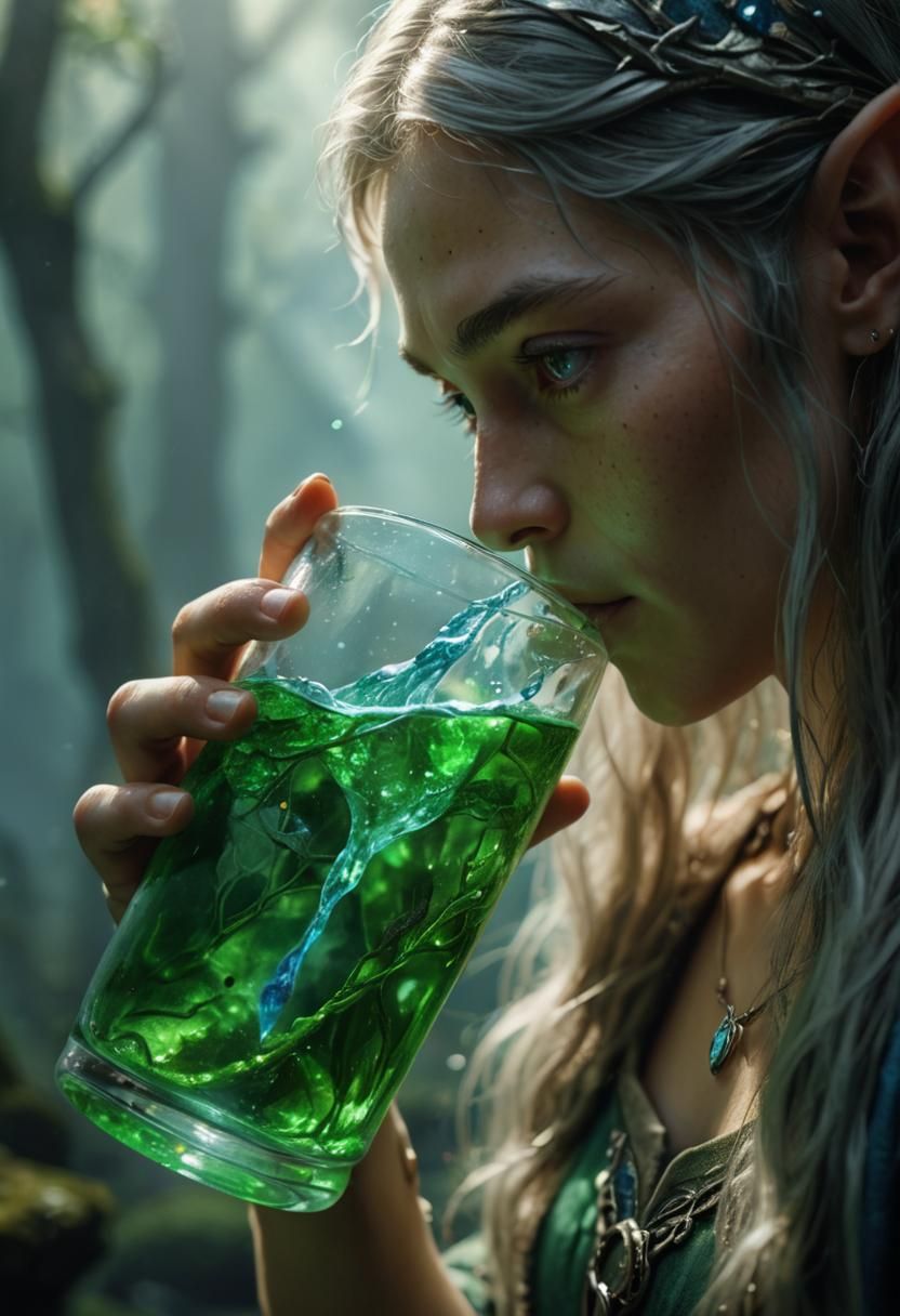 Elven Portrait: Potion in a Mystical Realm