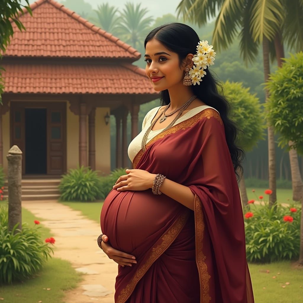 Pregnant South Indian Woman in Traditional Setting