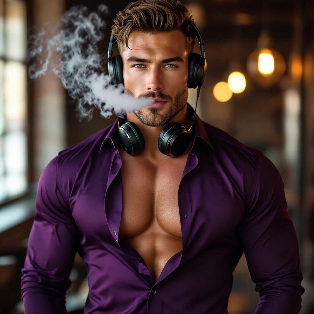 Muscular Man with Vape: Cinematic Photorealism