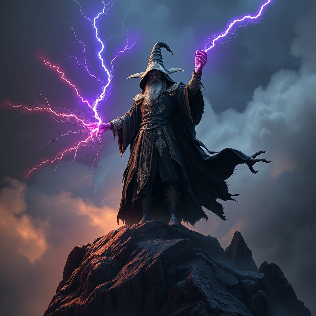 Dark Wizard Casts Powerful Spell on Mystical Mountain