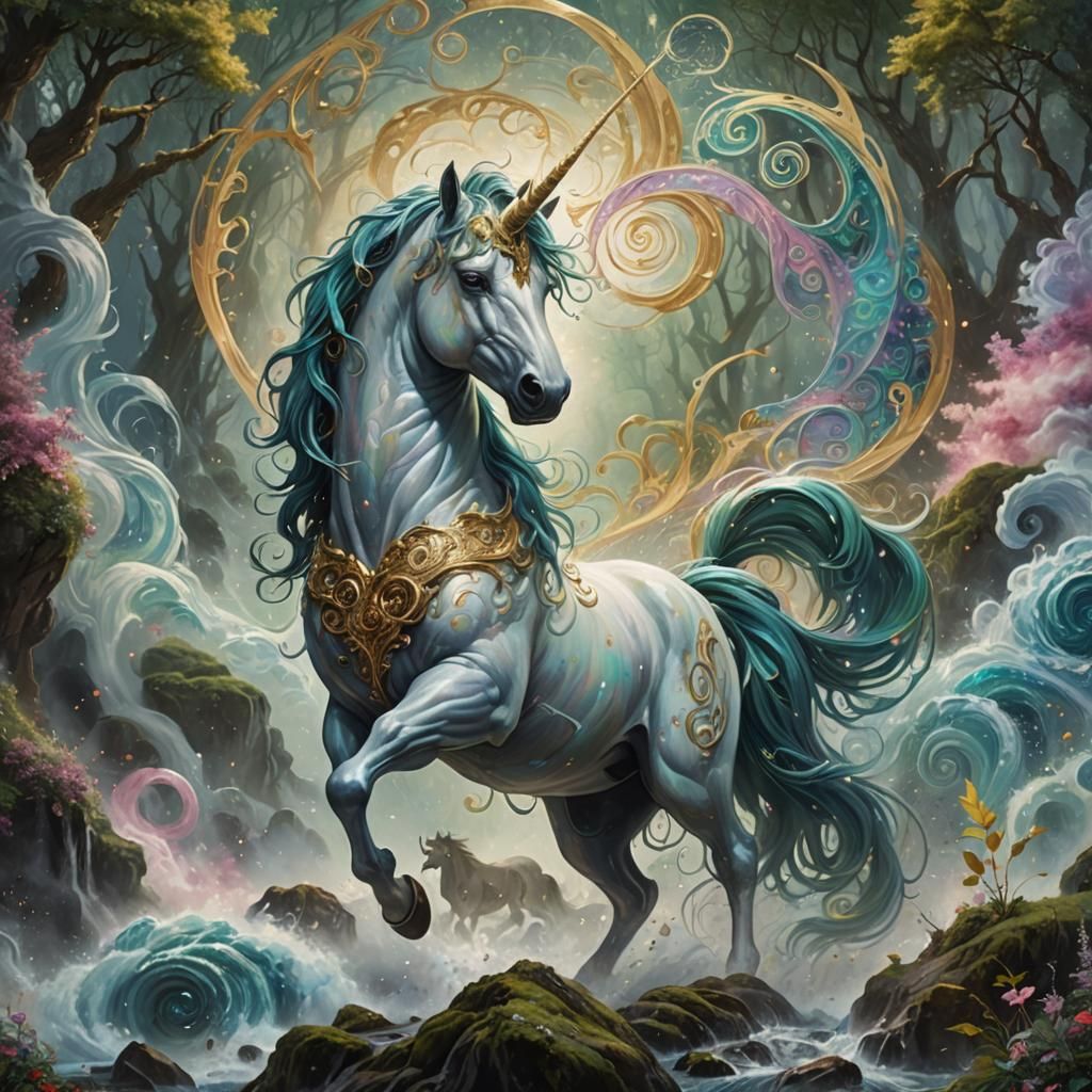 Majestic Unicorn God in Swirling Fantasy Art