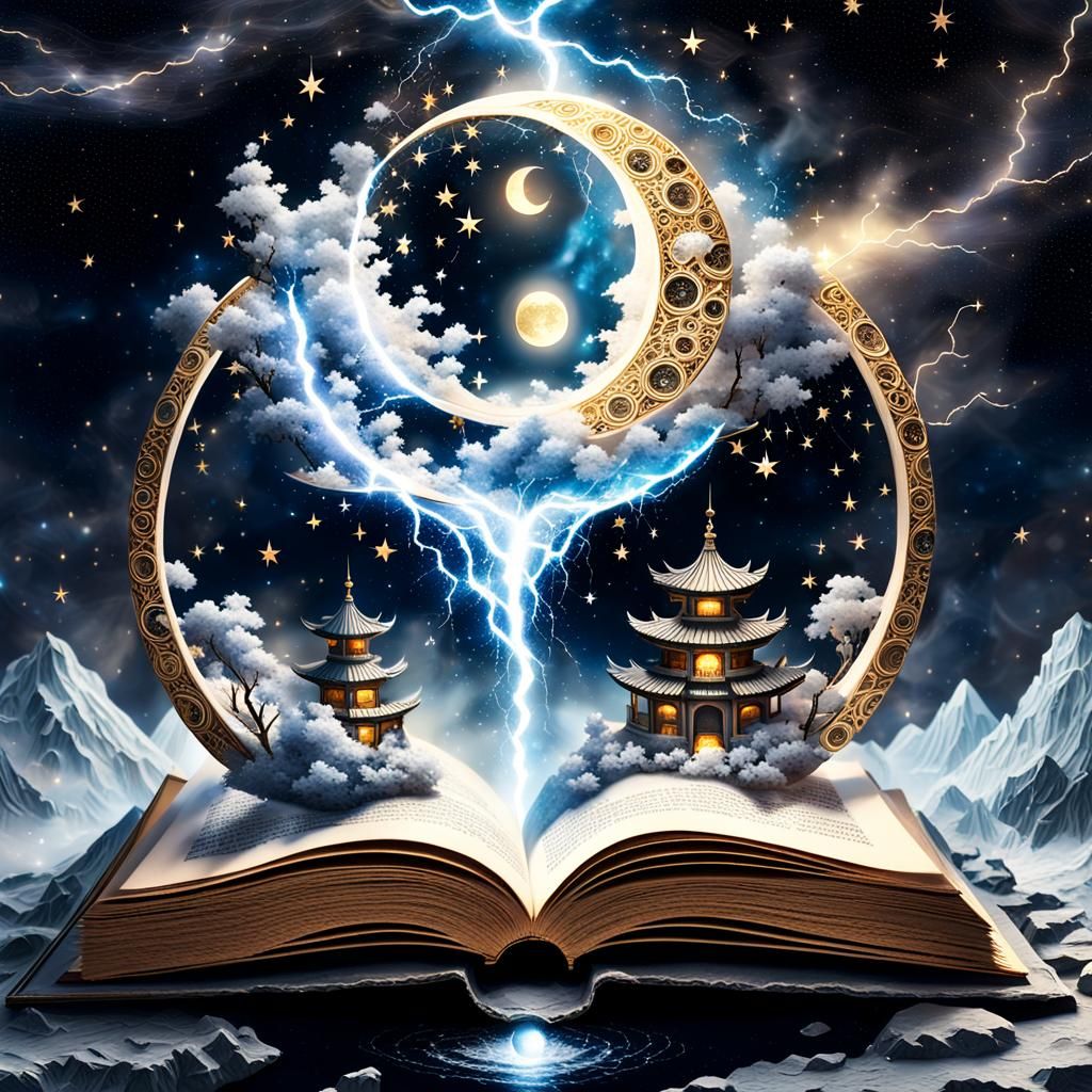 Magical Kingdoms Rise from Book, Digital Art