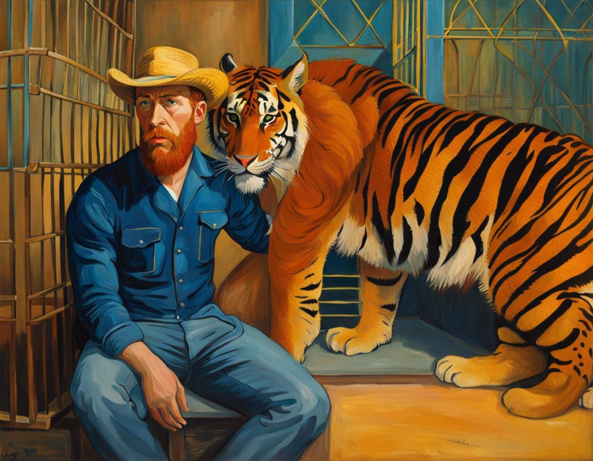 Man with Red Beard Pets Tiger: Hyperdetailed Digital Art