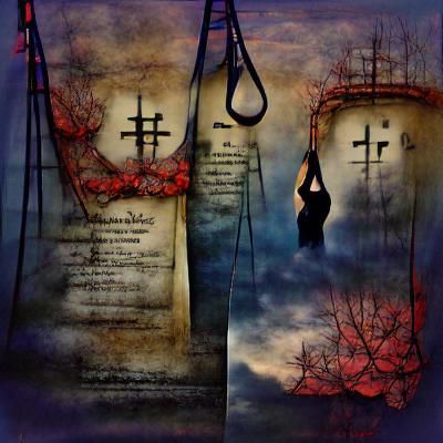Eerie Gallows Silhouette Against Cloudy Sky