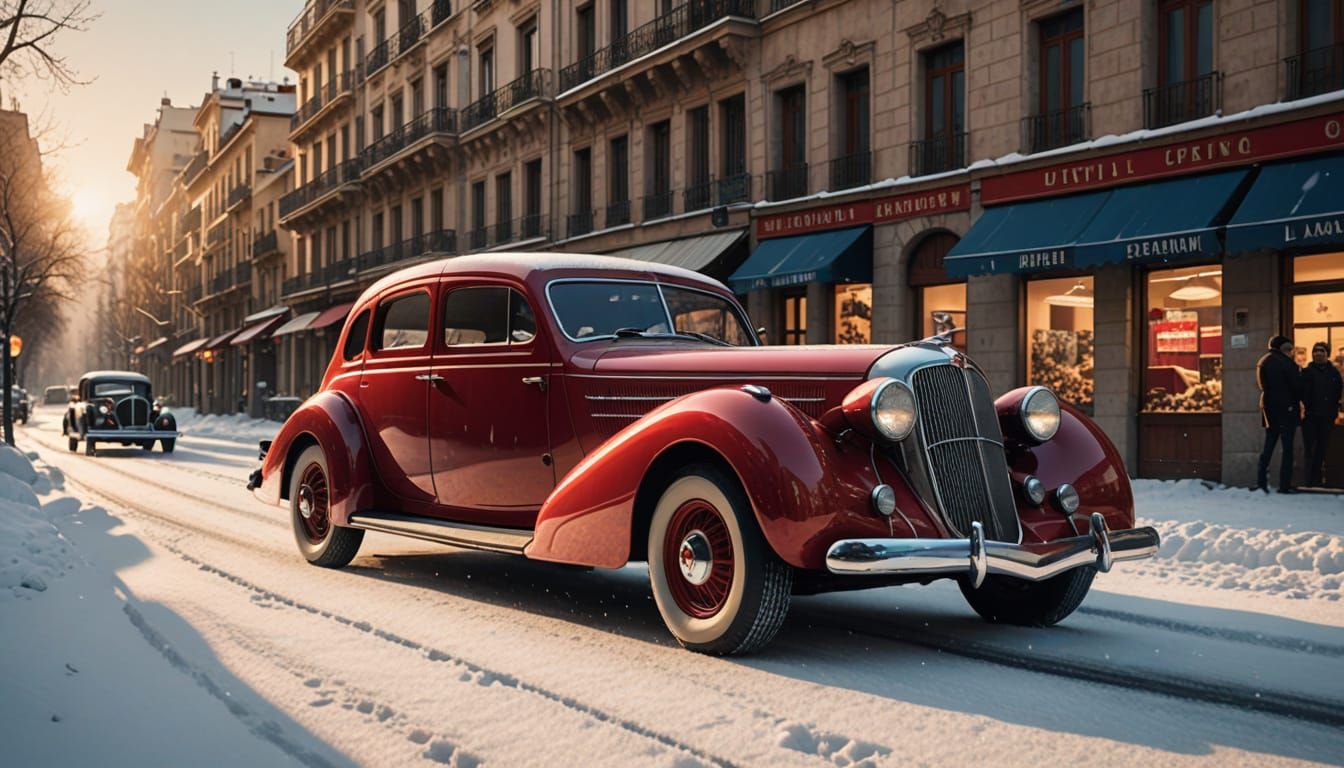 1930s Streamliner Car Laden With Presents Flies Through Air