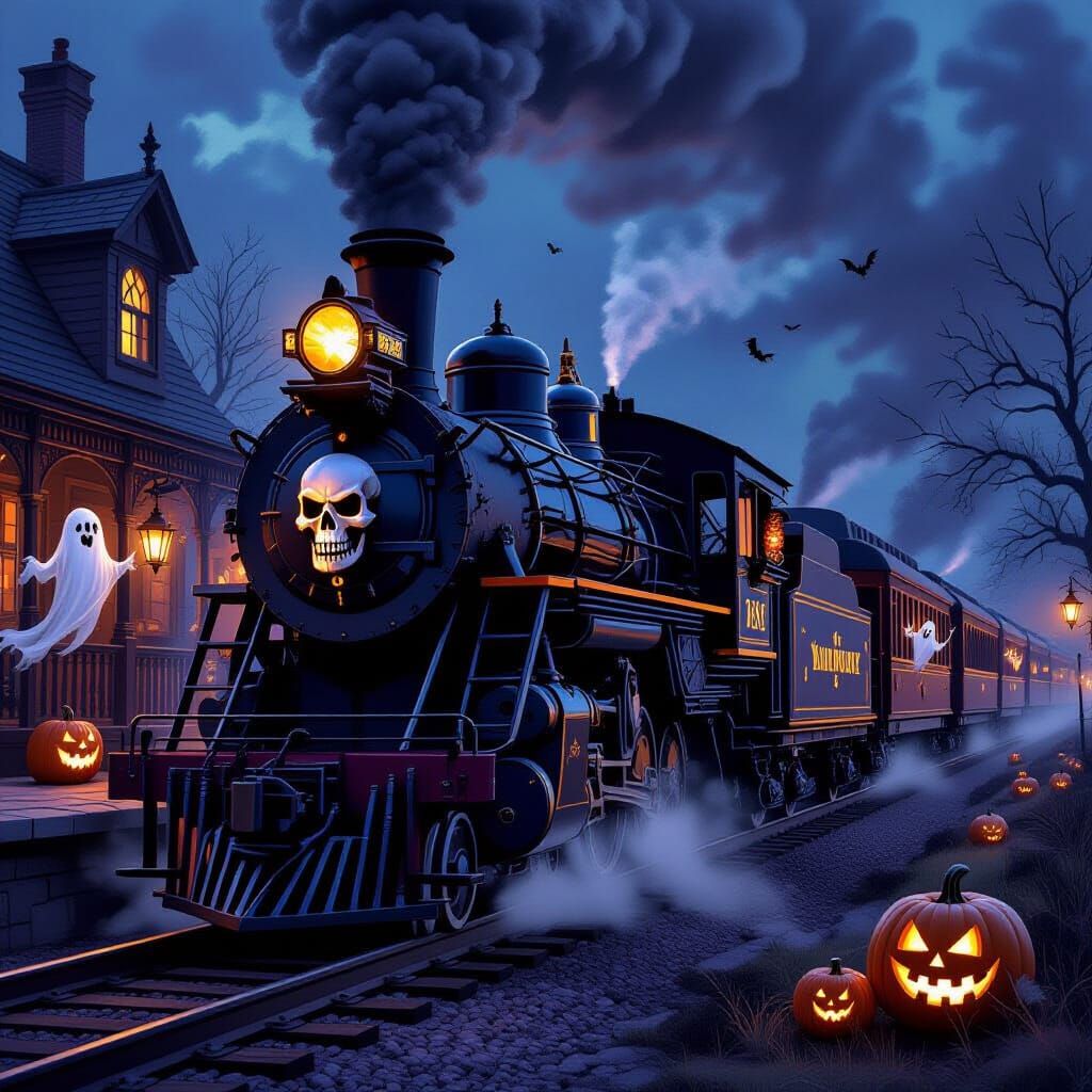 Halloween Steam Train with Skull Emblem