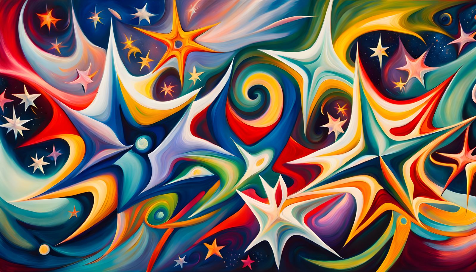 Iridescent Star Cluster in Abstract Expressionist Style