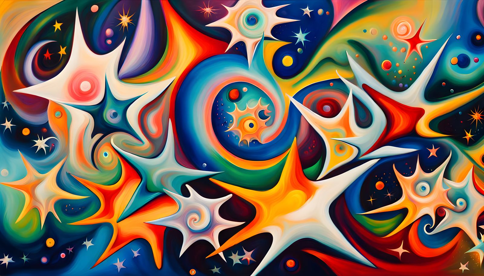 Iridescent Star Family in Abstract Expressionist Style