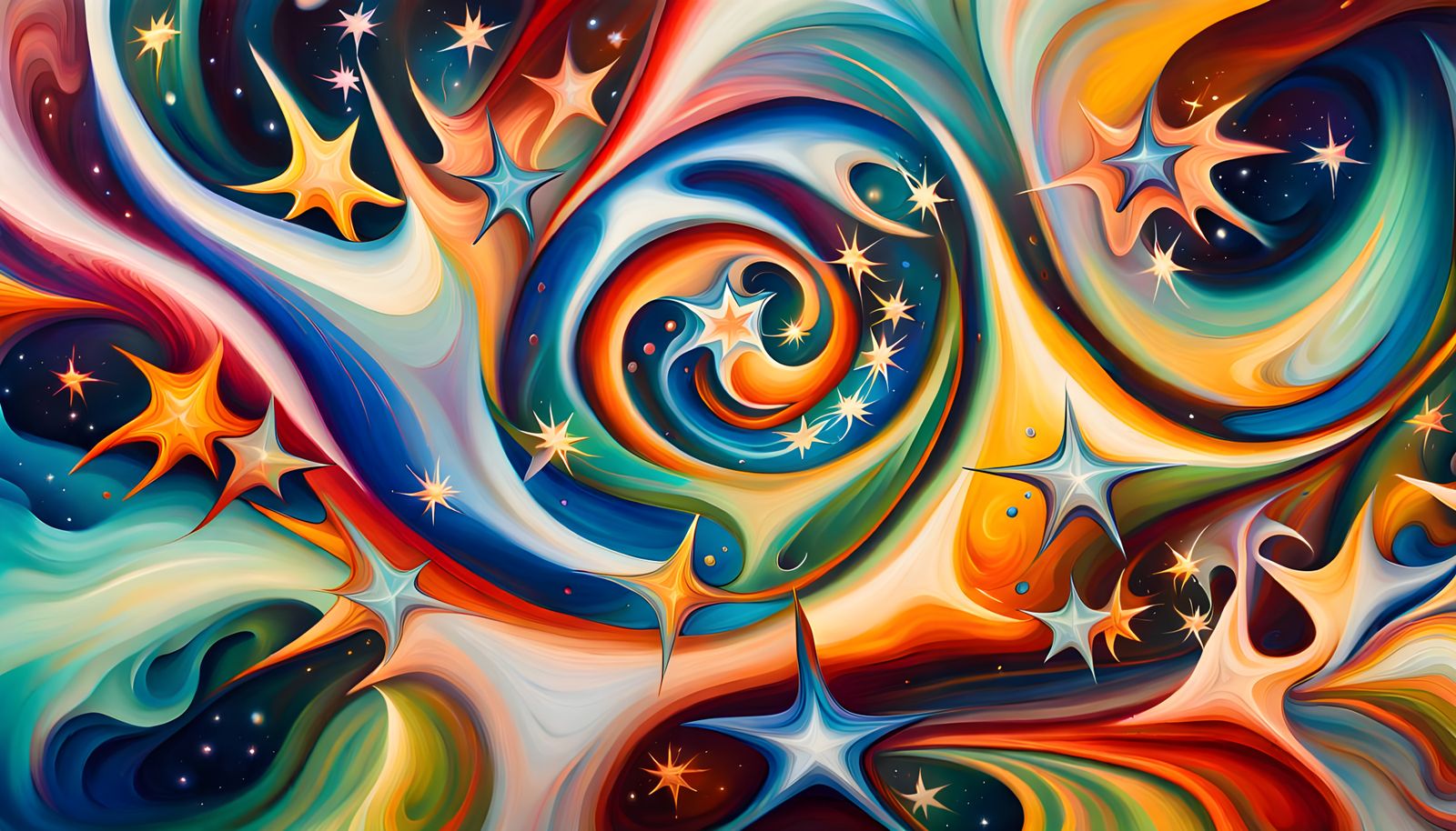 Iridescent Star Cluster in Abstract Expressionist Style