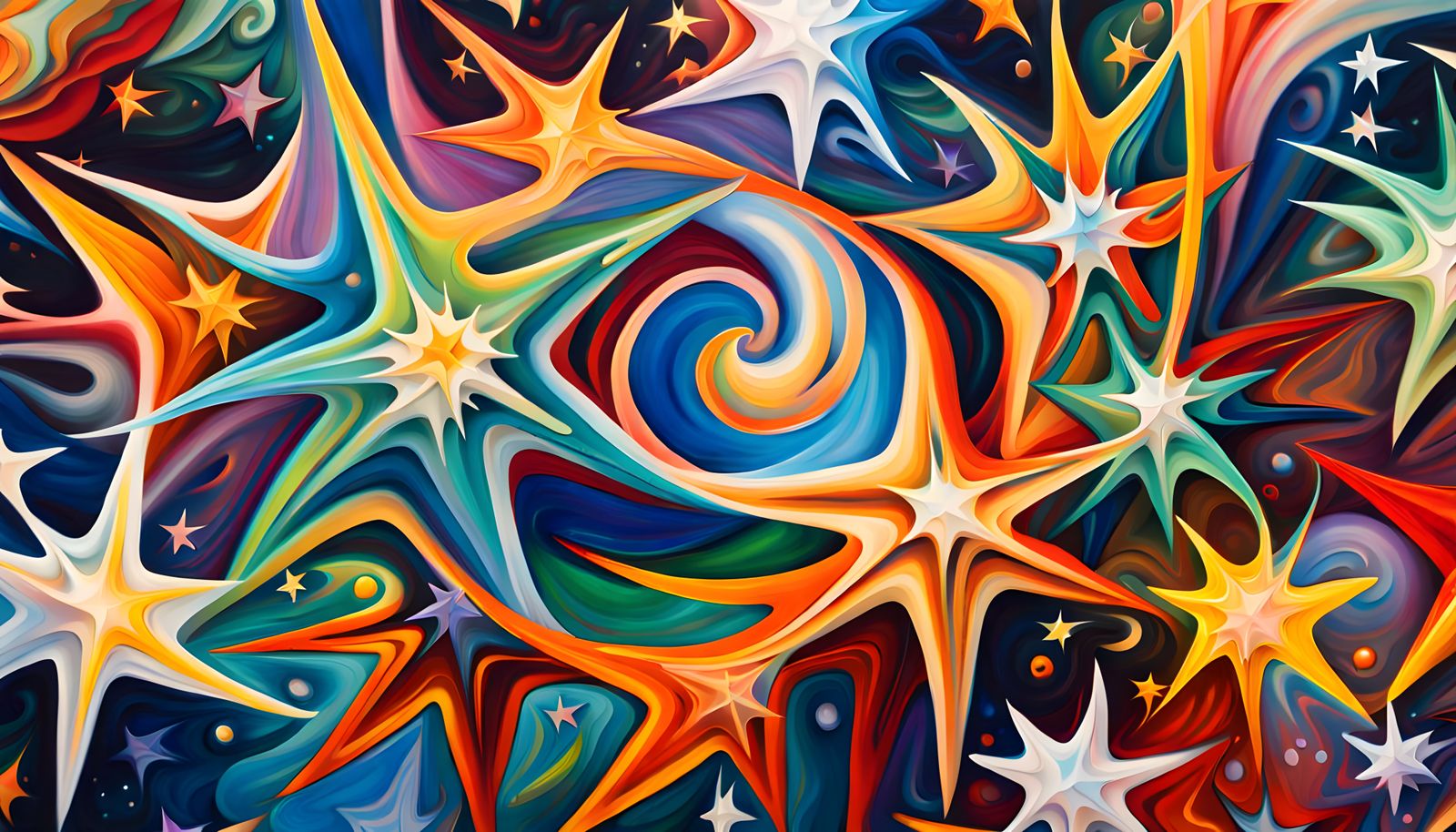 Iridescent Star Cluster in Abstract Expressionist Style