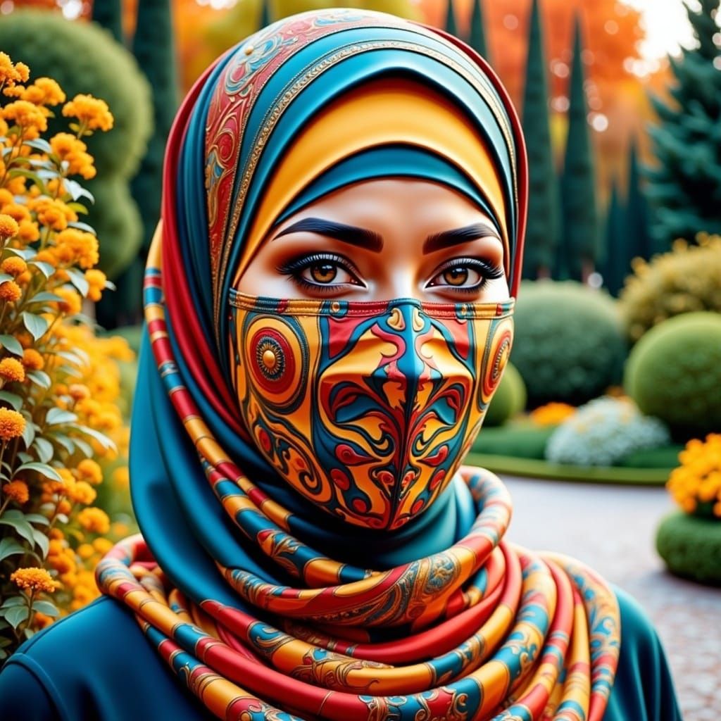 Confident Hijabi Woman in Vibrant Garden Setting
