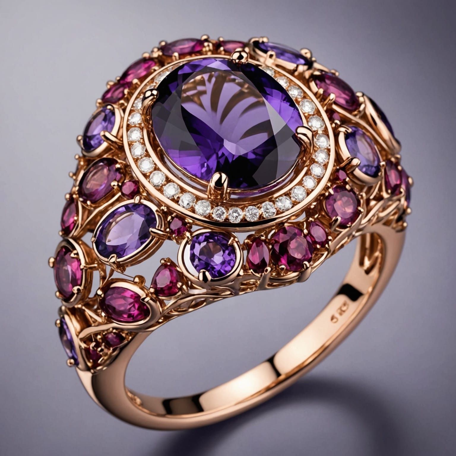 Amethyst and Ruby Ring in Rose Gold