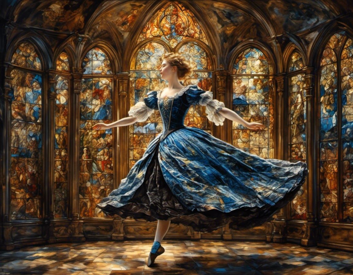 Porcelain Ballerina in Gothic Stained Glass Dress