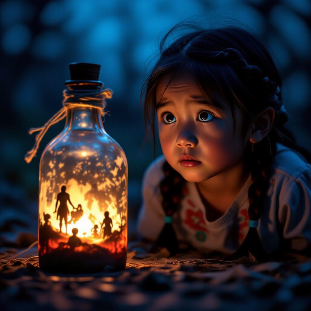 Girl's Fearful Gaze at Eerie Message in a Bottle
