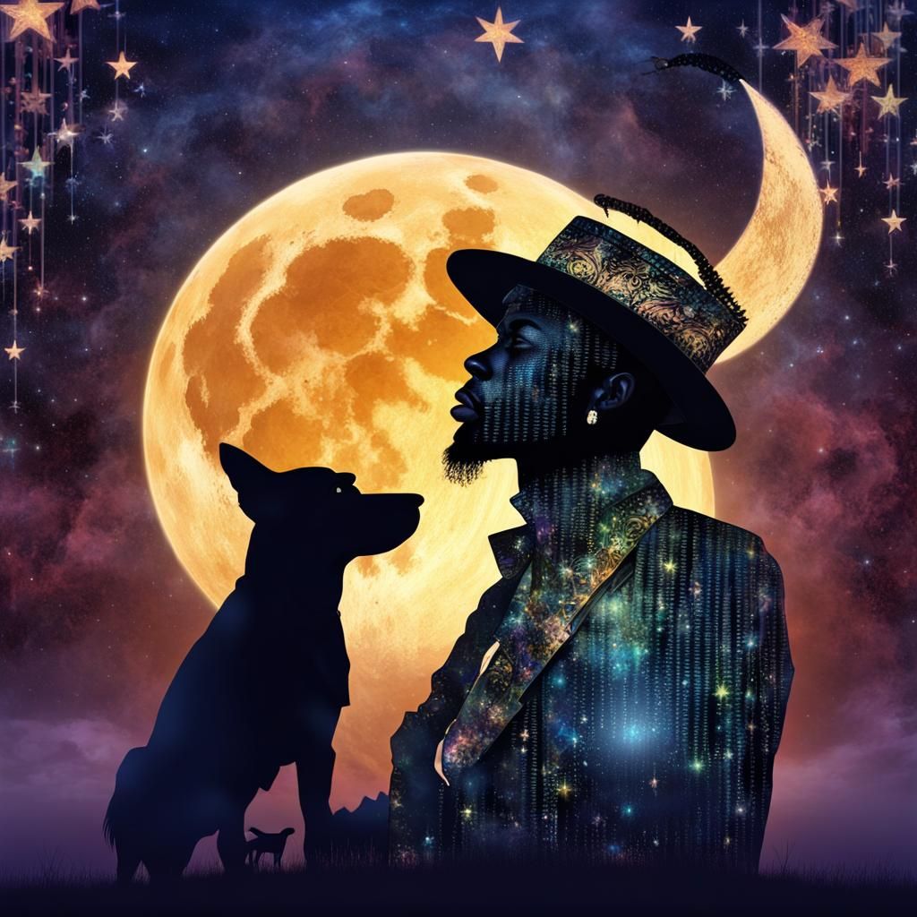 Papa Legba Silhouette at Crossroads with Music Score